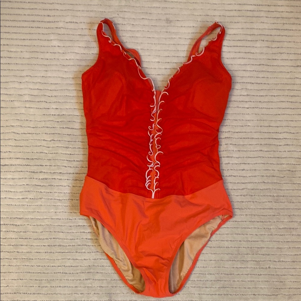 PROFILE Red and Orange One-Piece Swimsuit with Lace-Up Detail